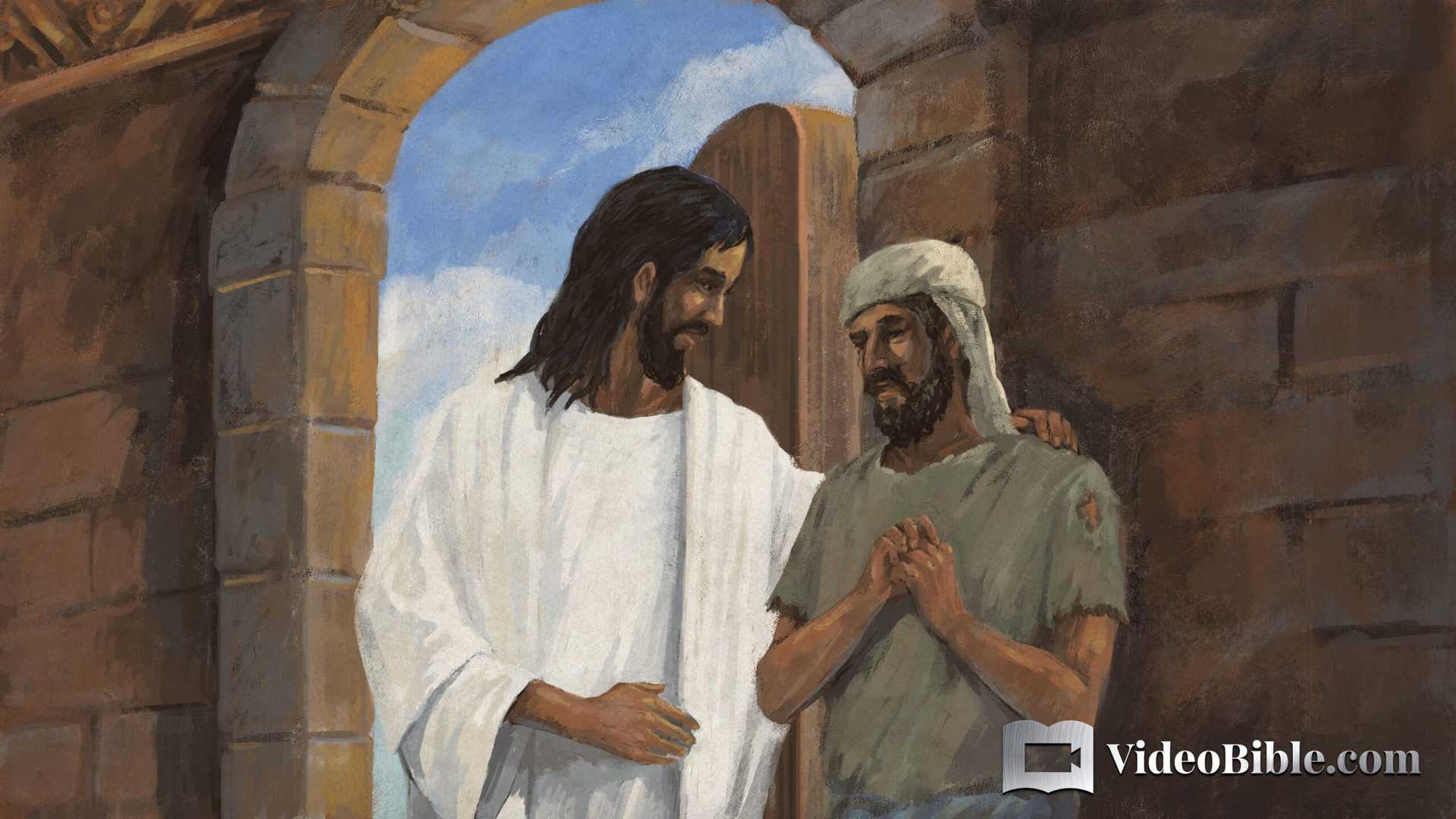 Jesus comforting a poor man