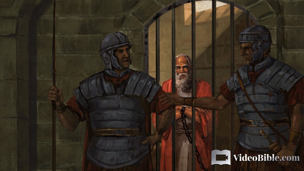 Palace guard and the apostle Paul in a roman prison